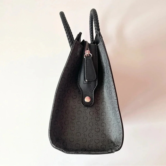 GUESS Monogram Logo Black Braided Handle Handbag Bag Satchel Purse - Picture 11 of 16